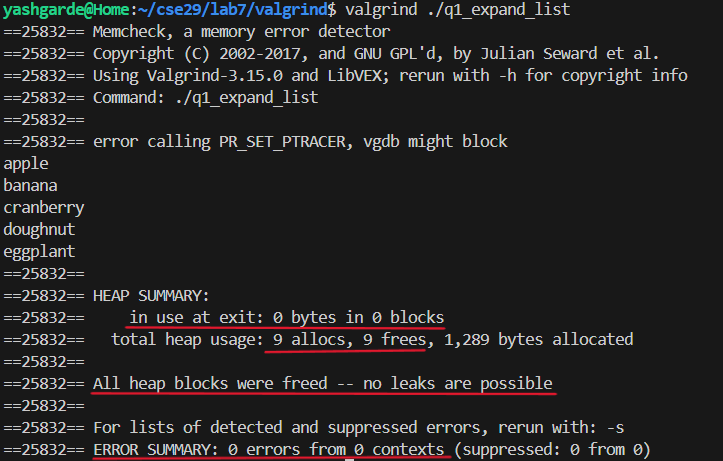 valgrind output